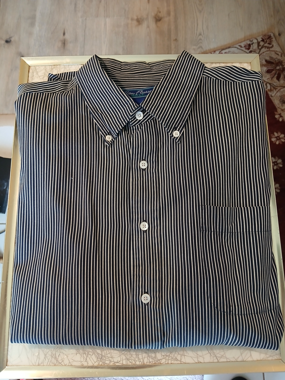 Alan Flusser Black and White Vertical Stripe Button-Down Shirt